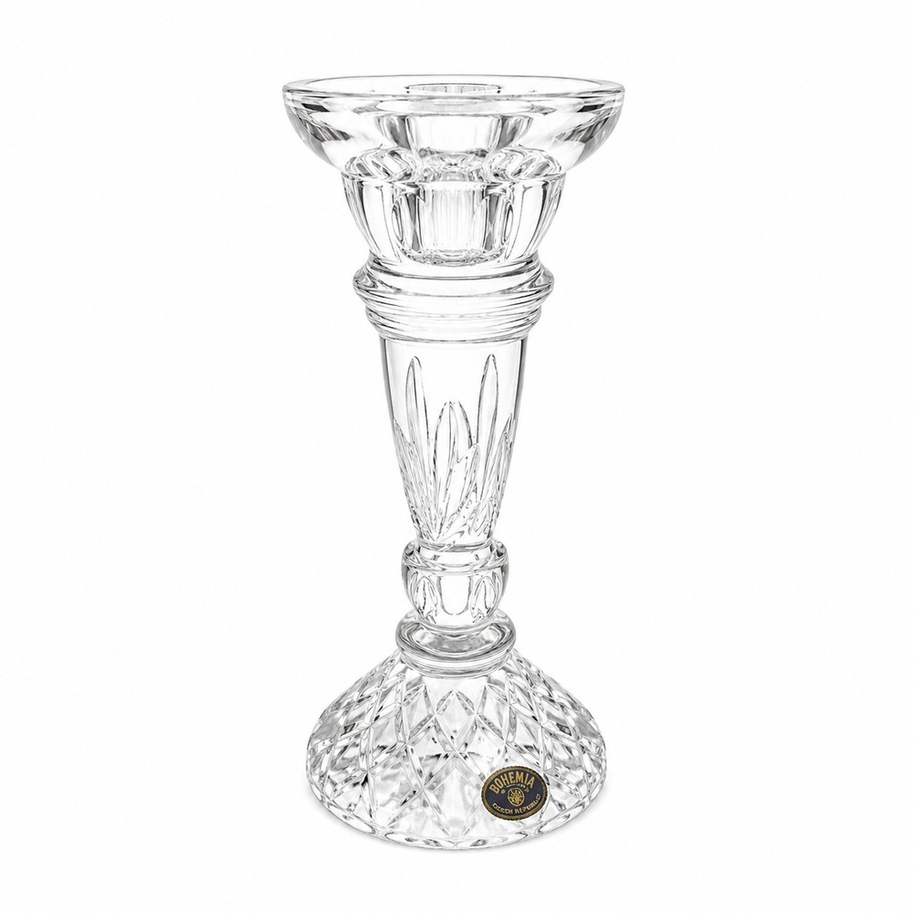 Bohemia Czech Republic Crystal Candle Holder 24% Lead Crystal‎ 8" Pedestal